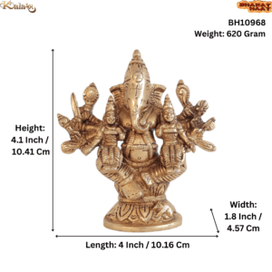 Brass Ganesha with riddhi siddhi 4.1 Inch KBH10968