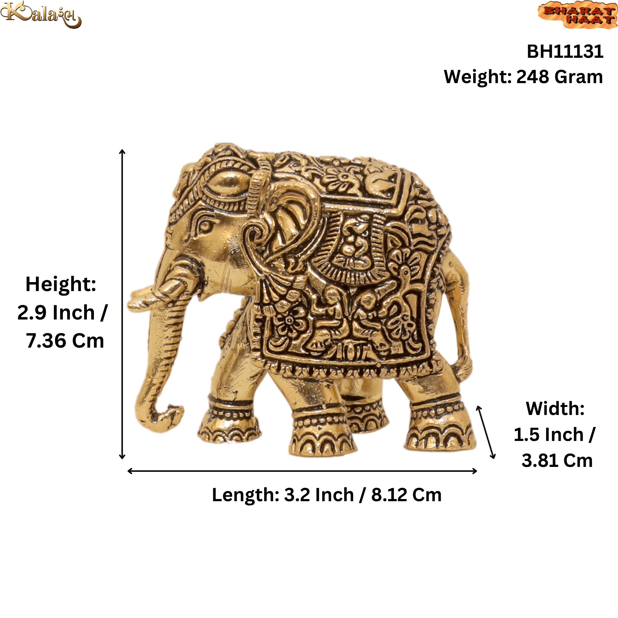 Brass Elephant, 2.9 Inch KBH11131, Weight is 248 Gram, 1 Pcs Brass Elephant, 2.9 Inch KBH11131, Weight is 248 Gram, 1 Pcs