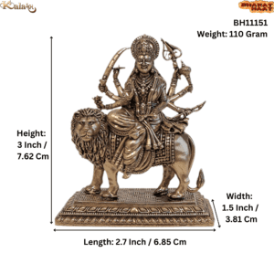 Brass Durga Sitting on Lion, 3 Inch, KBH11151, Weight is 110 Gram, 1 Pcs