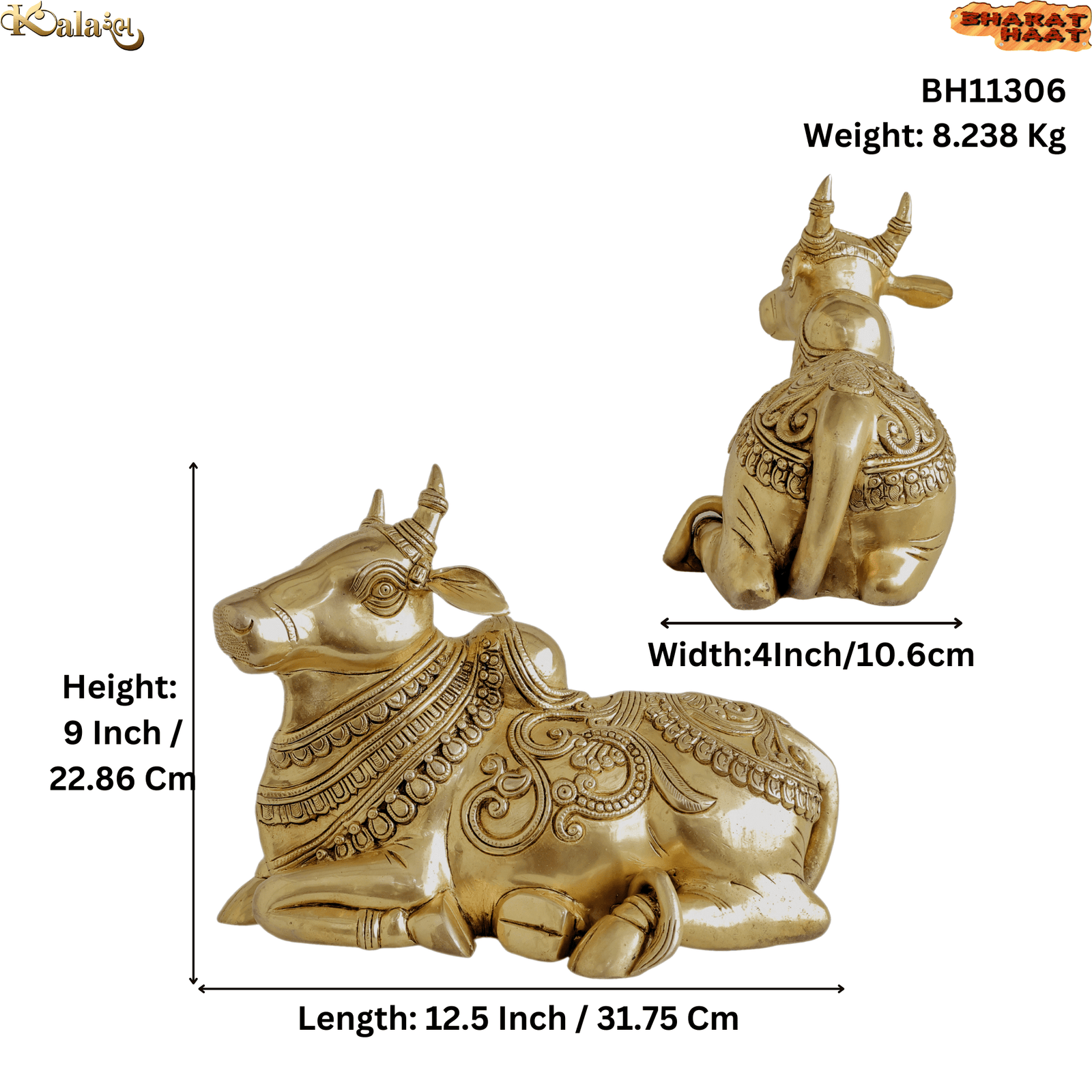 Brass Nandi 9 Inch KBH11306 Brass Nandi 9 Inch KBH11306