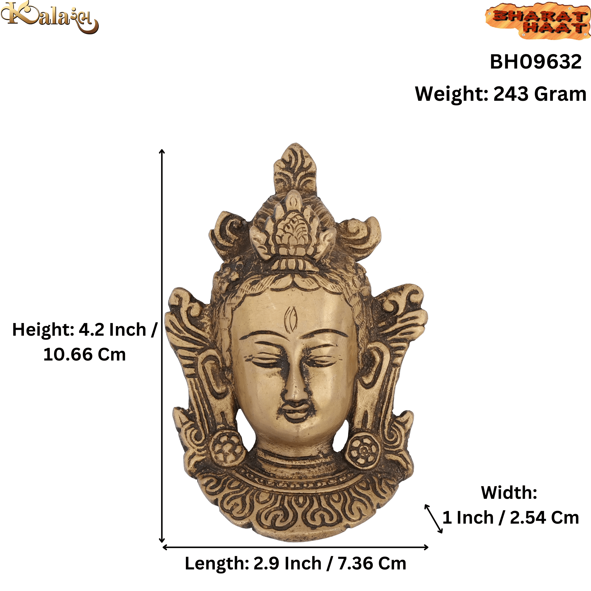Brass Tara Devi face Wall Hanging 4.2 Inch KBH09632 Brass Tara Devi face Wall Hanging 4.2 Inch KBH09632