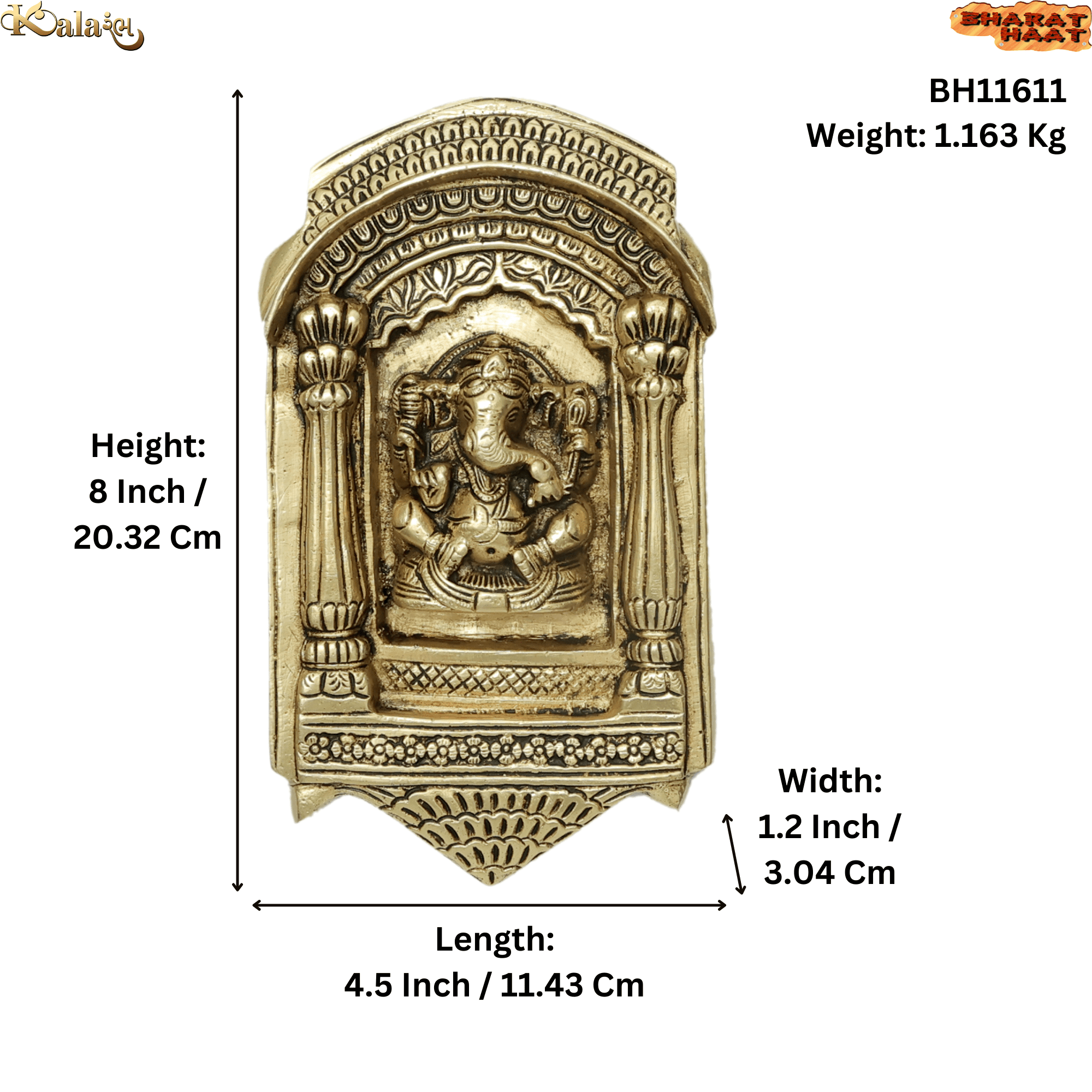 Brass Ganesha Wall Hanging 8 Inch KBH11611 Brass Ganesha Wall Hanging 8 Inch KBH11611