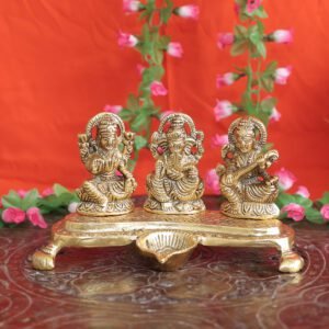 Metal Ganesha Laxmi Saraswati Diya 4.3 Inch KBH11639