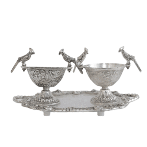 Metal 2 Parrot Bowls & Tray 5 Inch KBH11641