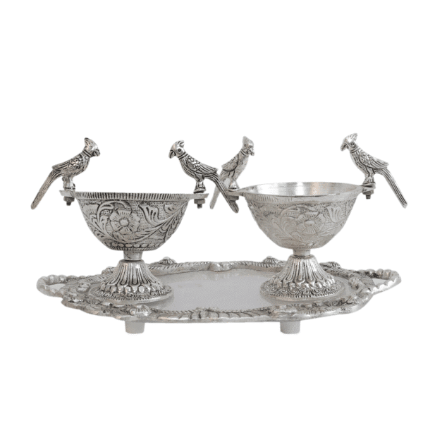 Metal 2 Parrot Bowls & Tray 5 Inch KBH11641