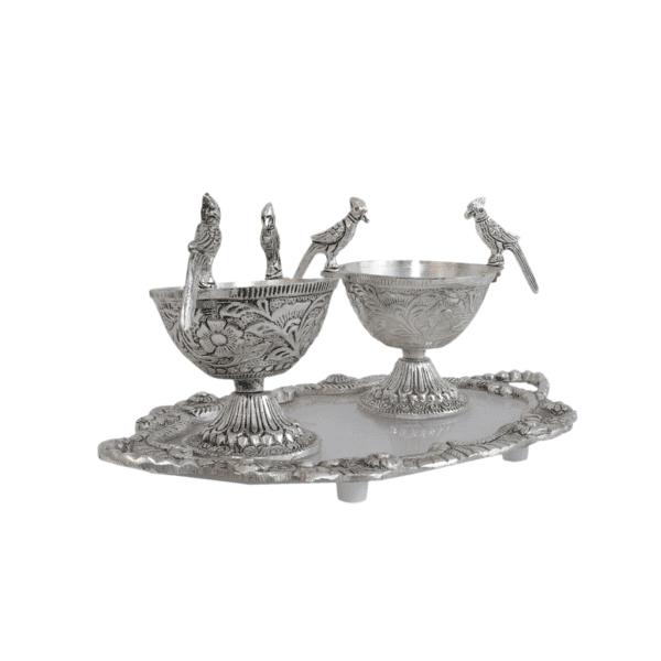 Metal 2 Parrot Bowls & Tray 5 Inch KBH11641