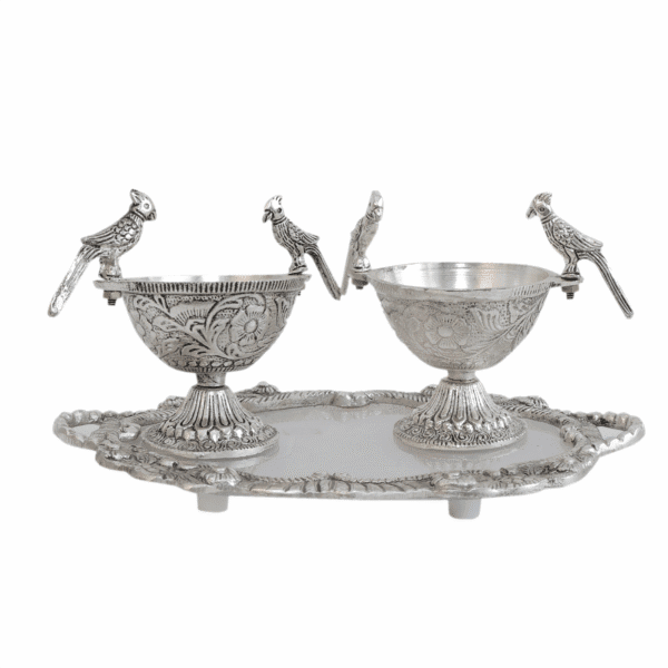 Metal 2 Parrot Bowls & Tray 5 Inch KBH11641