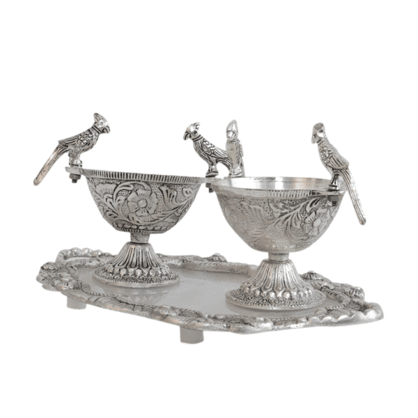 Metal 2 Parrot Bowls & Tray 5 Inch KBH11641