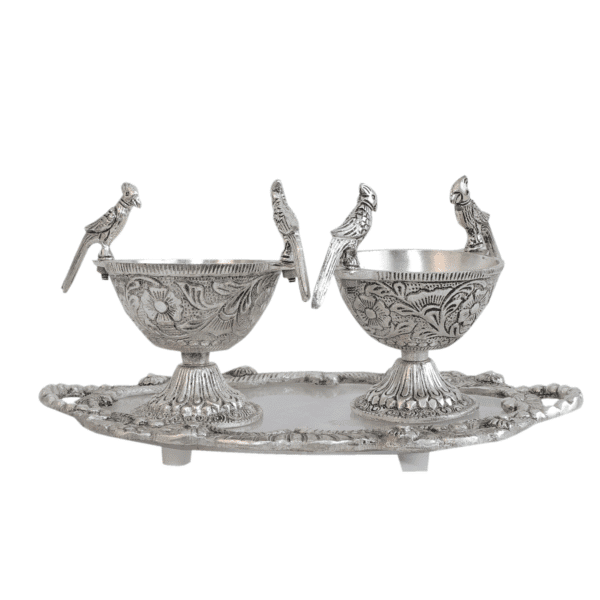 Metal 2 Parrot Bowls & Tray 5 Inch KBH11641