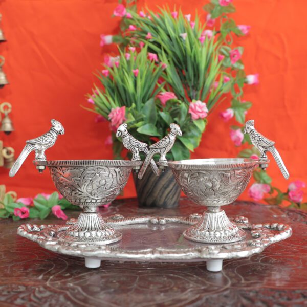 Metal 2 Parrot Bowls & Tray 5 Inch KBH11641