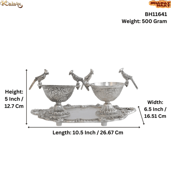 Metal 2 Parrot Bowls & Tray 5 Inch KBH11641