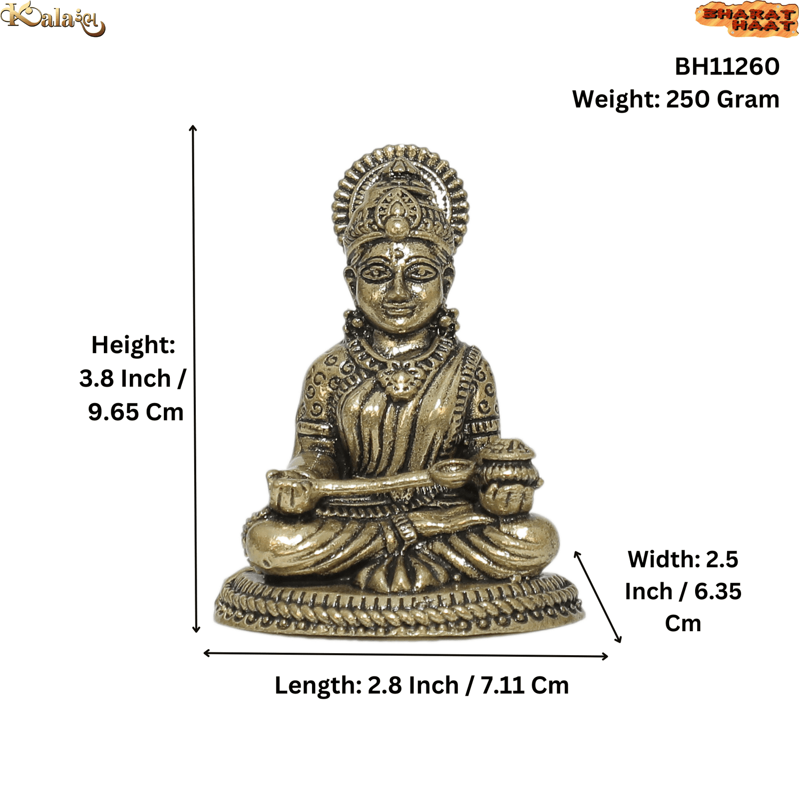 Brass Goddess Annapurna 3.8 Inch KBH11260 Brass Goddess Annapurna 3.8 Inch KBH11260
