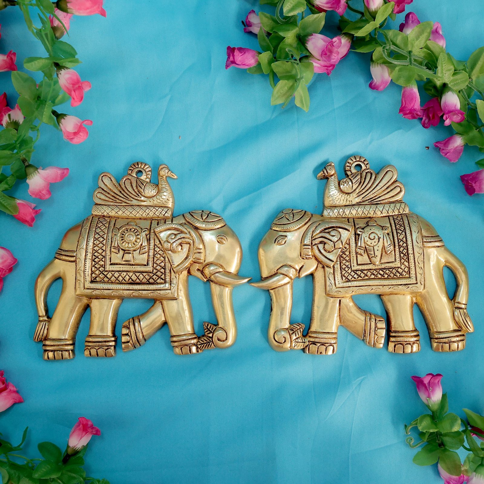 Brass Elephant Pair Wall Hanging 5.8 Inch KBH11957