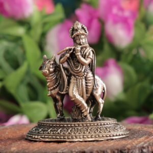 Brass Krishna with Cow Idol 2.2 Inch