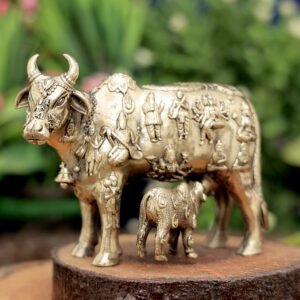 BRASS KAMDHENU COW &CALF 3.8 Inch KBH12275