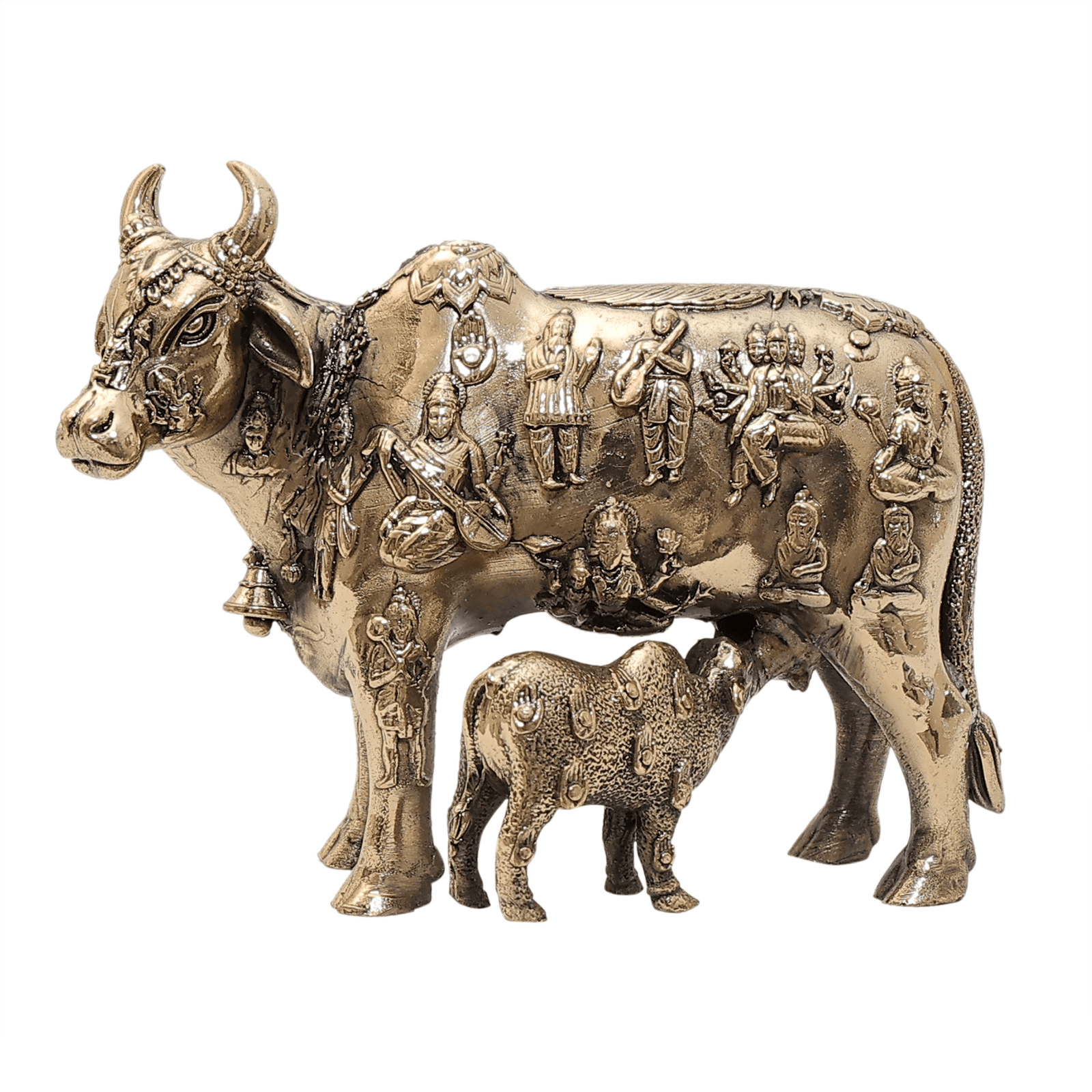 39 BRASS KAMDHENU COW &CALF 3.8 Inch KBH12275