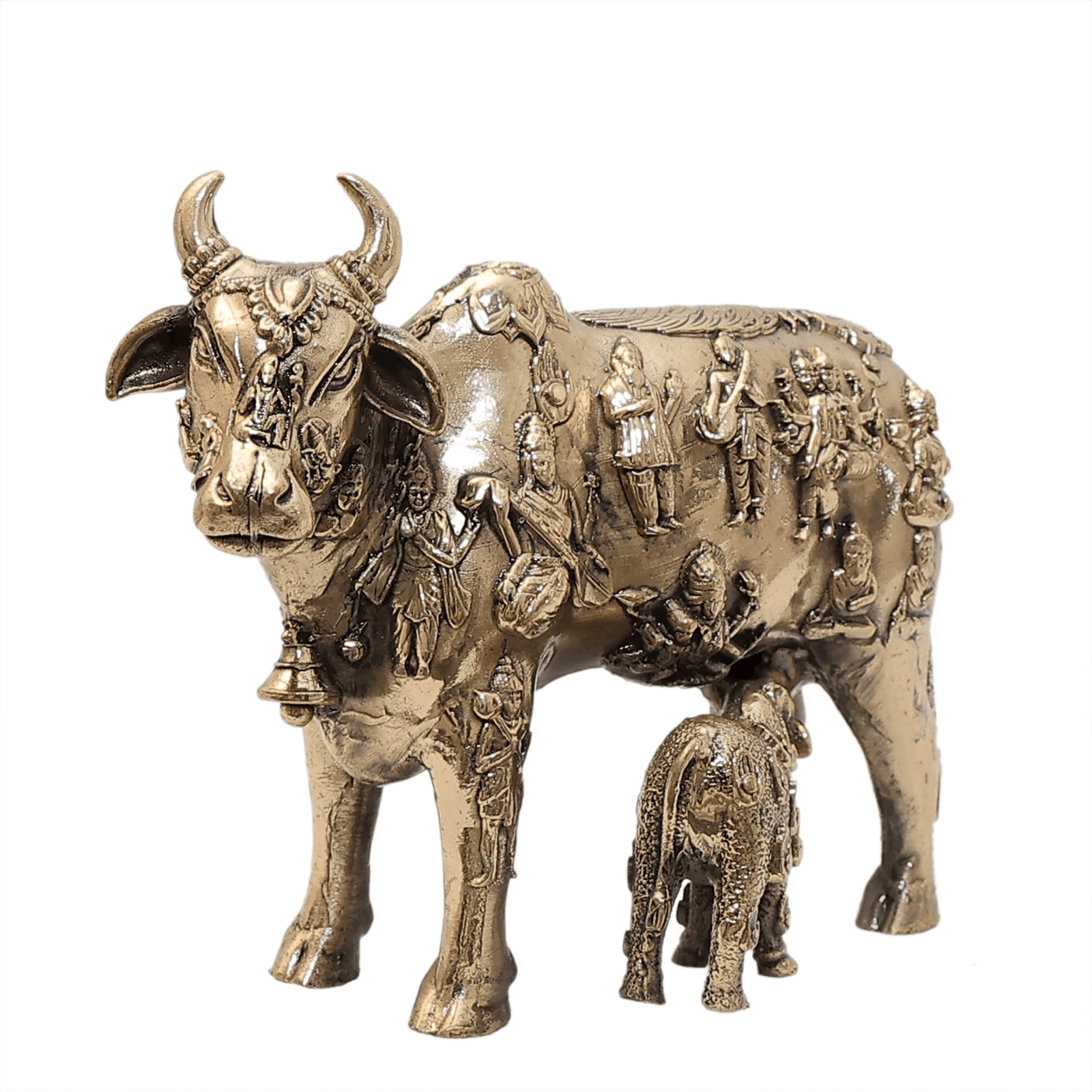 40 BRASS KAMDHENU COW &CALF 3.8 Inch KBH12275