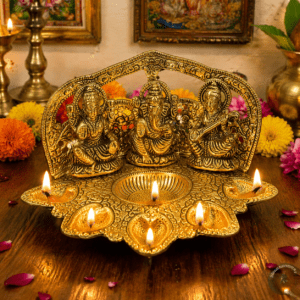 Aluminium Ganesh lakshmi sarasvati Diya 5 Inch BH09146