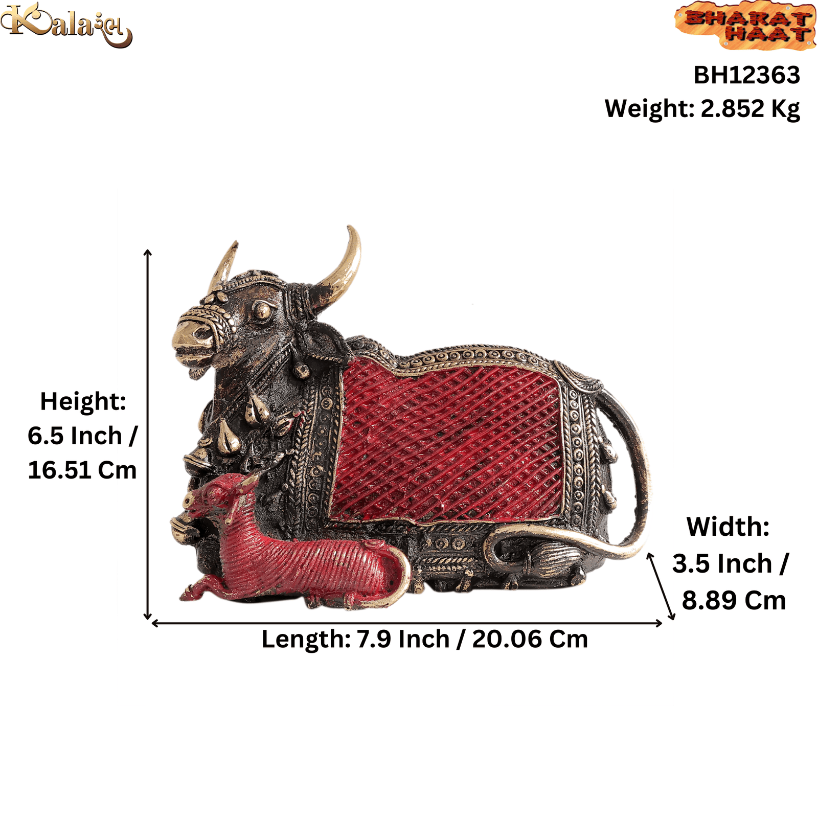BH12363_S Brass Nandi Cow 6.5 Inch KBH12363