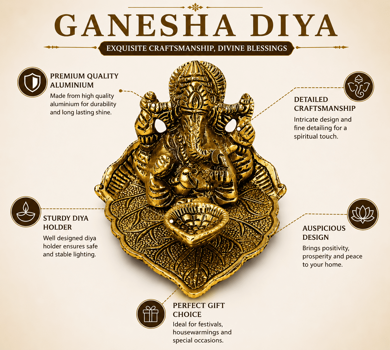 Aluminium Ganesha Diya 2.75 Inch BH09156 Aluminium Ganesha Diya 2.75 Inch BH09156
