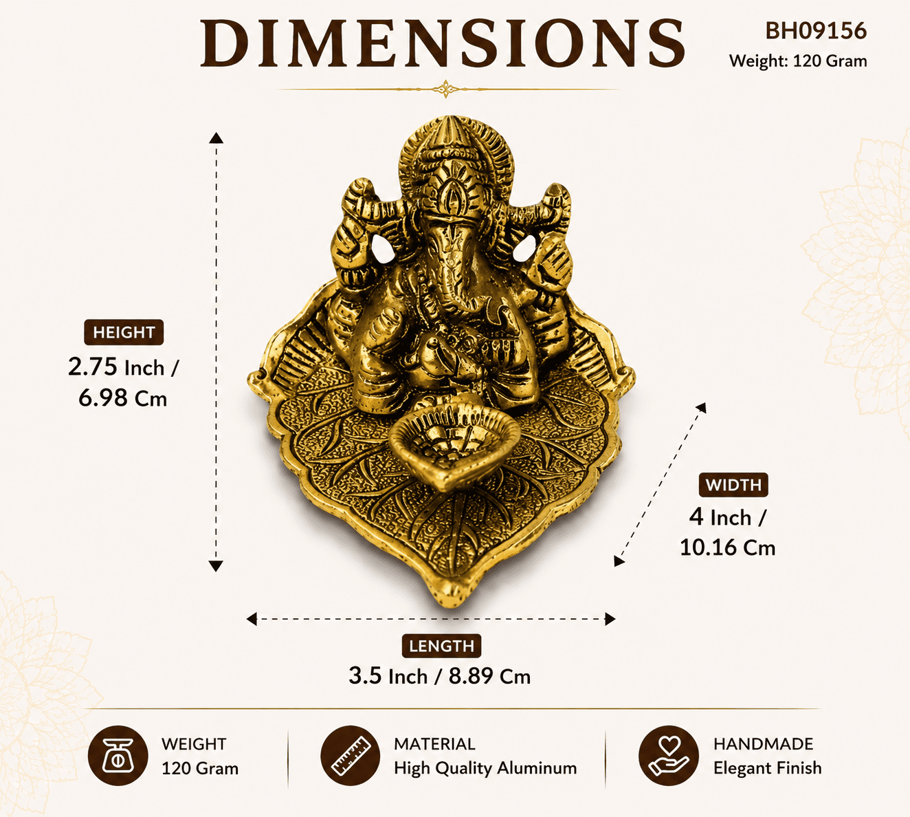 Aluminium Ganesha Diya 2.75 Inch BH09156 Aluminium Ganesha Diya 2.75 Inch BH09156