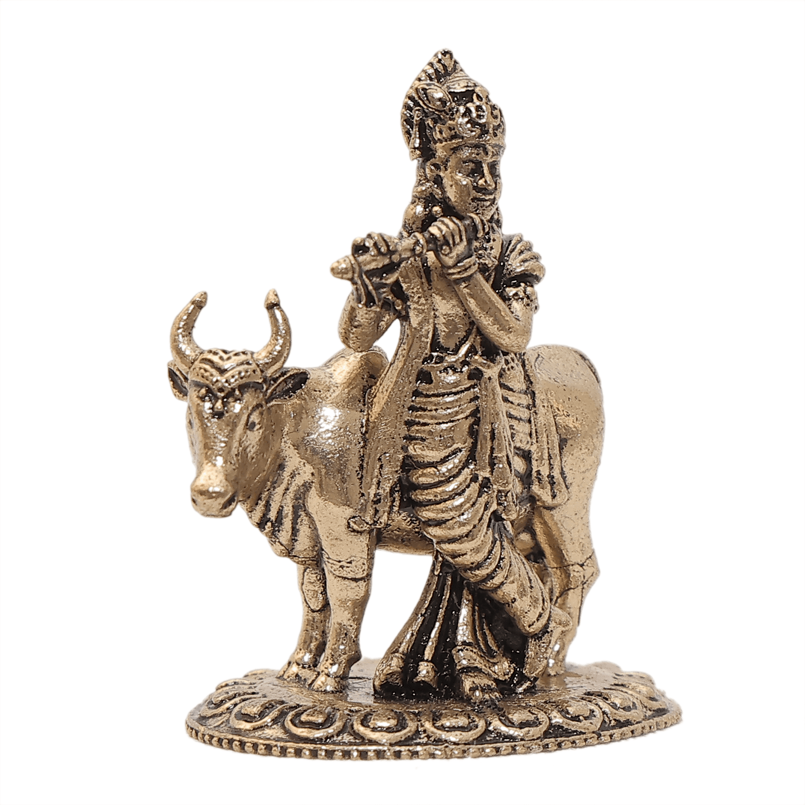 KALARAMBH Brass Krishna With cow round base 1.5 Inch, 1 Pcs KALARAMBH Brass Krishna With cow round base 1.5 Inch, 1 Pcs