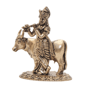 KALARAMBH Brass Krishna With cow round base 1.5 Inch, 1 Pcs