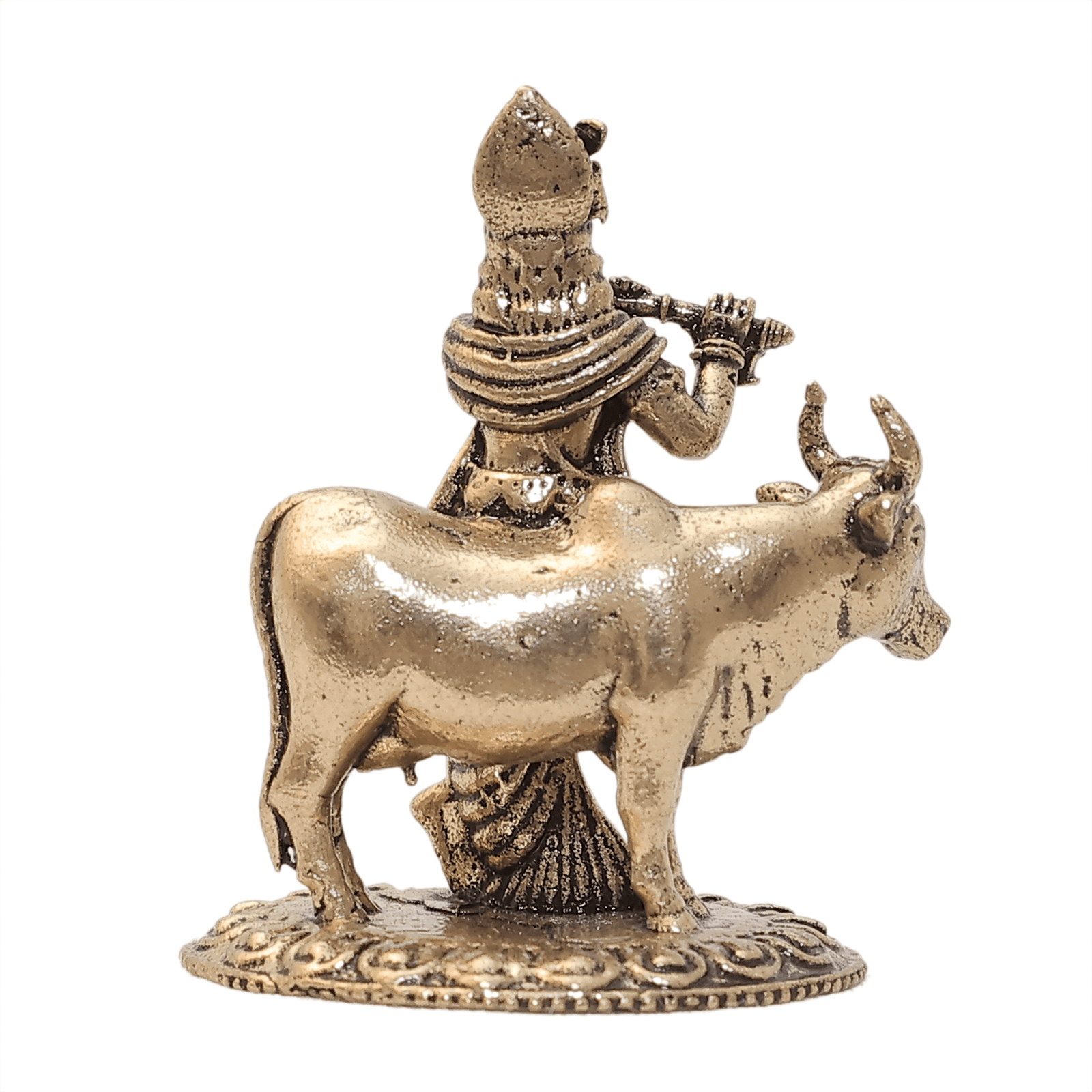 KALARAMBH Brass Krishna With cow round base 1.5 Inch, 1 Pcs KALARAMBH Brass Krishna With cow round base 1.5 Inch, 1 Pcs