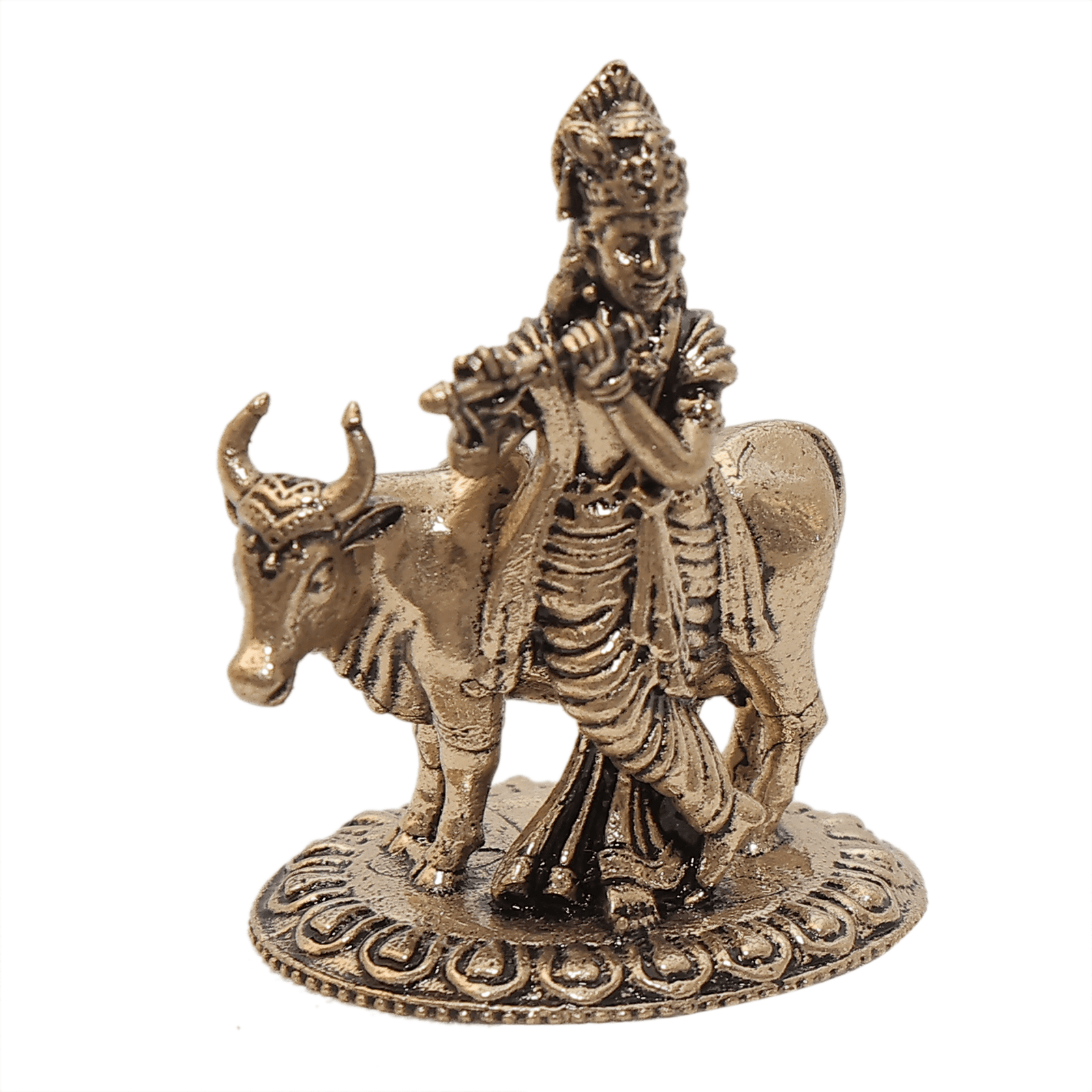 KALARAMBH Brass Krishna With cow round base 1.5 Inch, 1 Pcs KALARAMBH Brass Krishna With cow round base 1.5 Inch, 1 Pcs