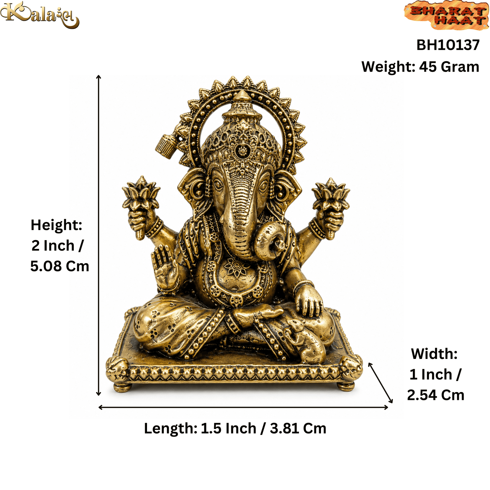 KALARAMBH Brass Ganesha 2 Inch, 1 Pcs KALARAMBH Brass Ganesha 2 Inch, 1 Pcs