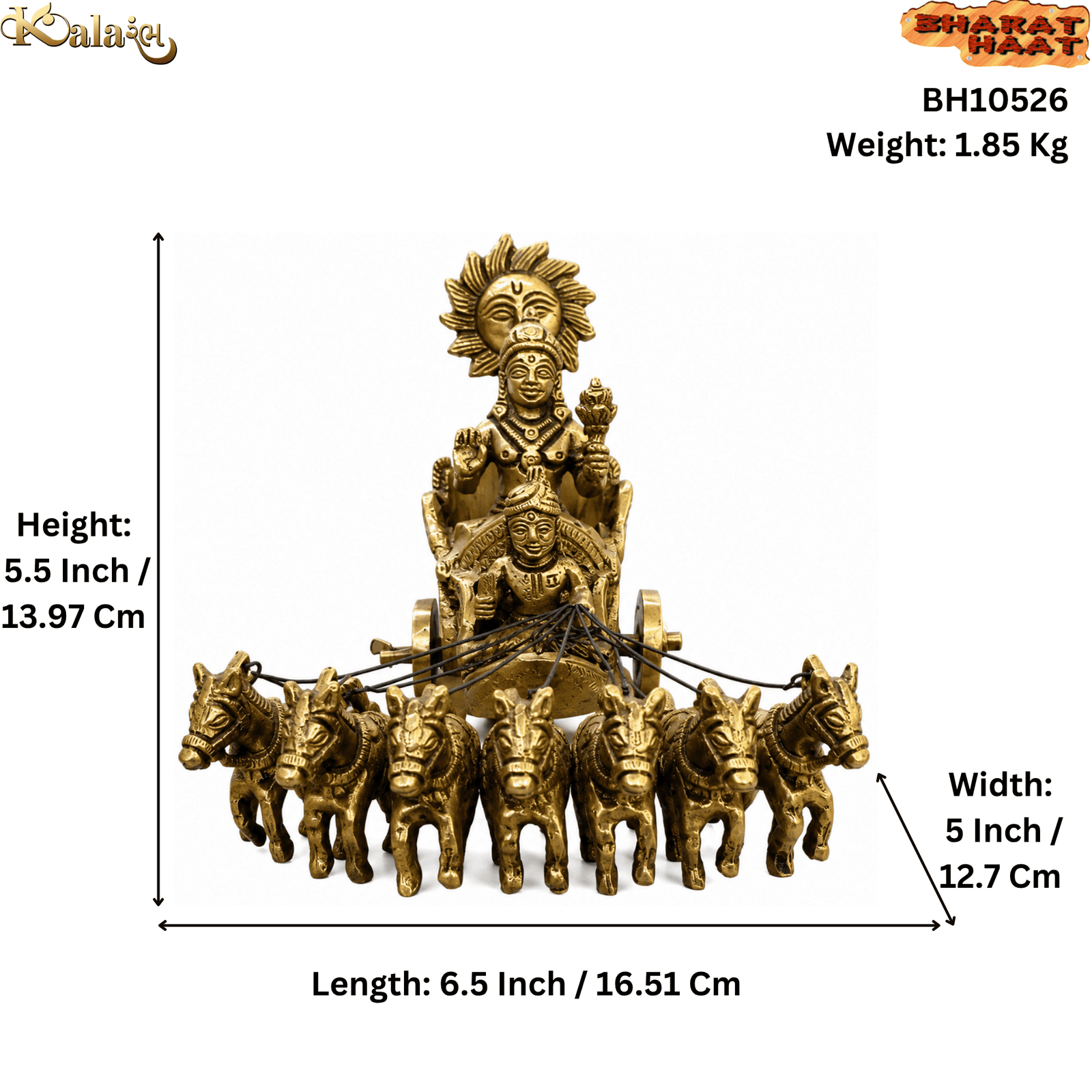 BH10526_S KALARAMBH Brass Surya On His Seven Horses Chariot 5.5 Inch, 1 Pcs