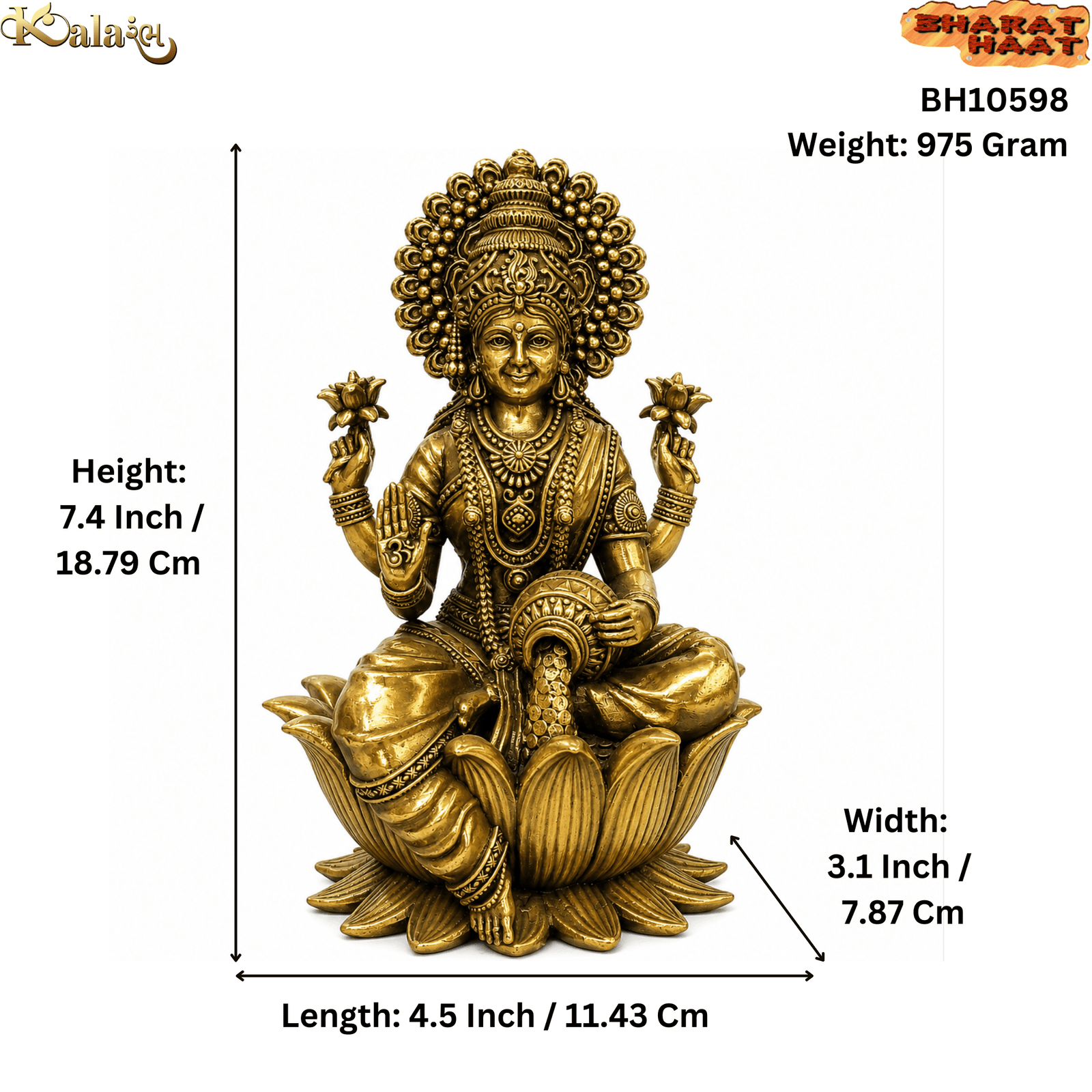 BH10598_S KALARAMBH Brass Lakshmi 7.4 Inch, 1 Pcs