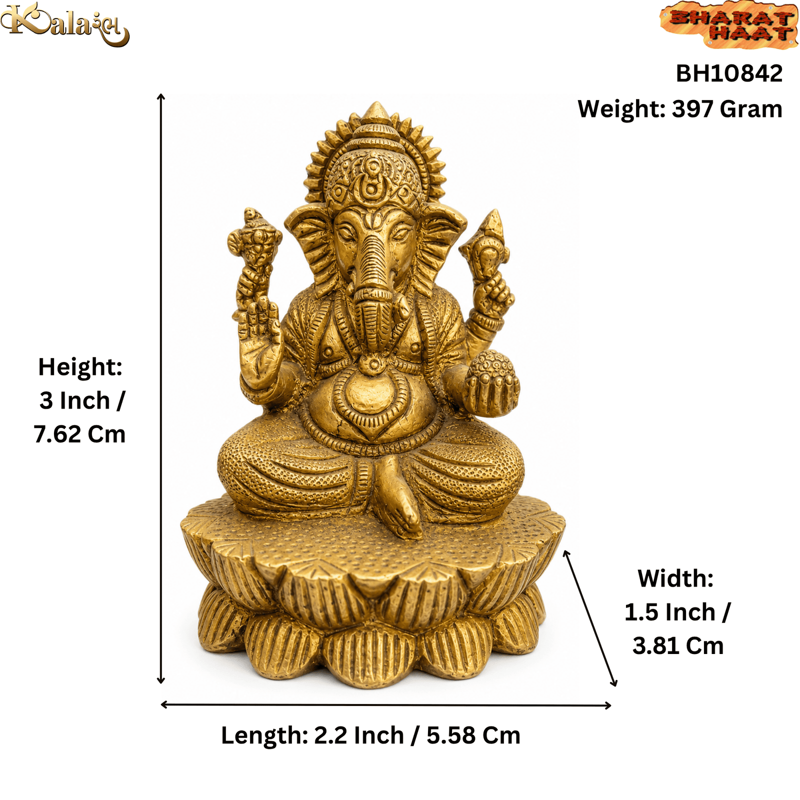 KALARAMBH Brass Ganesha 3 Inch, 1 Pcs KALARAMBH Brass Ganesha 3 Inch, 1 Pcs