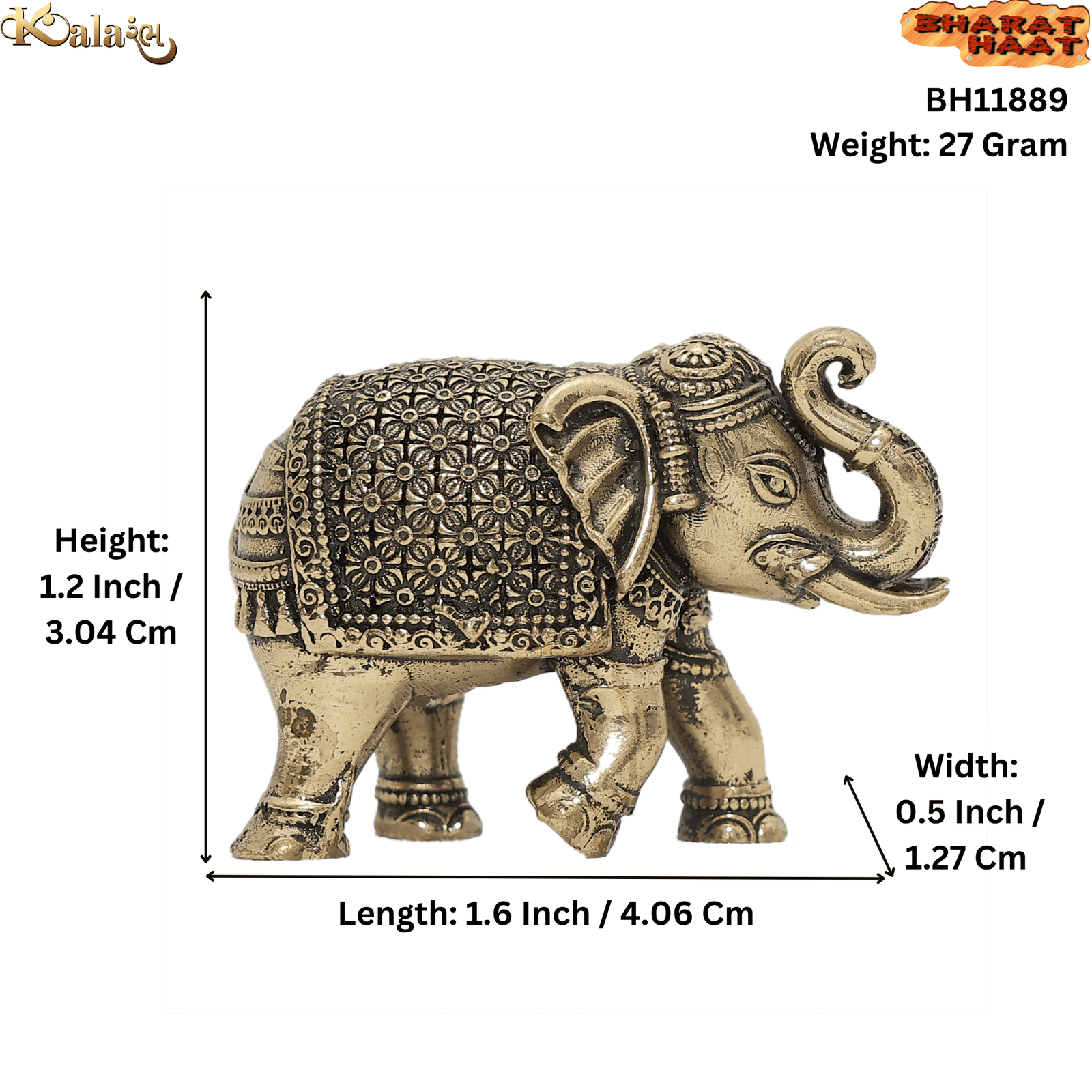 BH11889_S KALARAMBH Brass Elephant 1.2 Inch, 1 Pcs