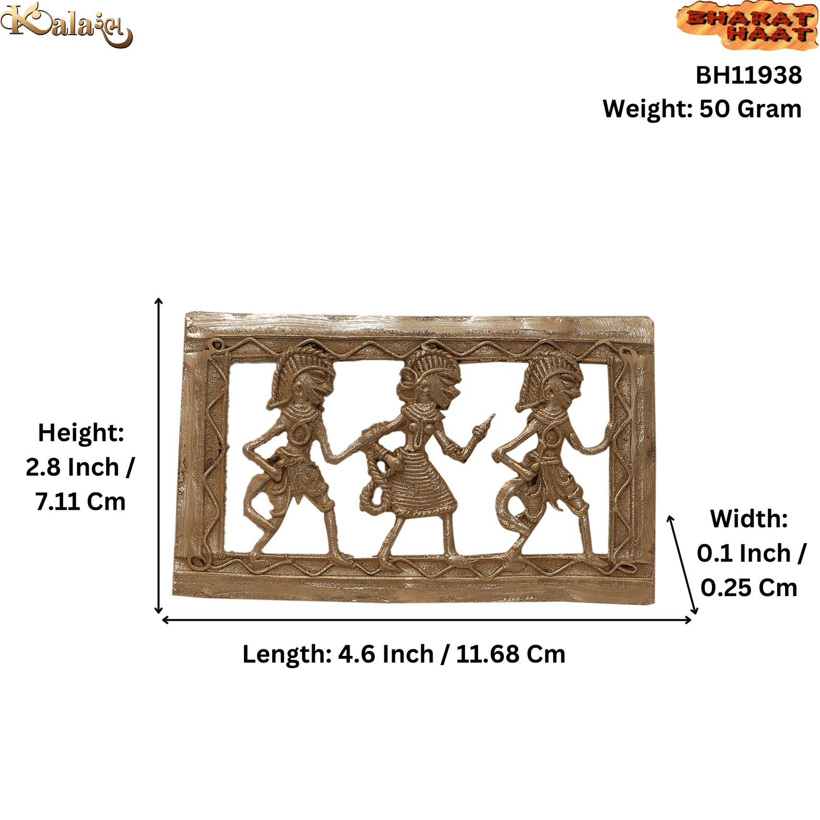 BH11938_S KALARAMBH Brass Bastar Art Frame 2.8 Inch, 1 Pcs