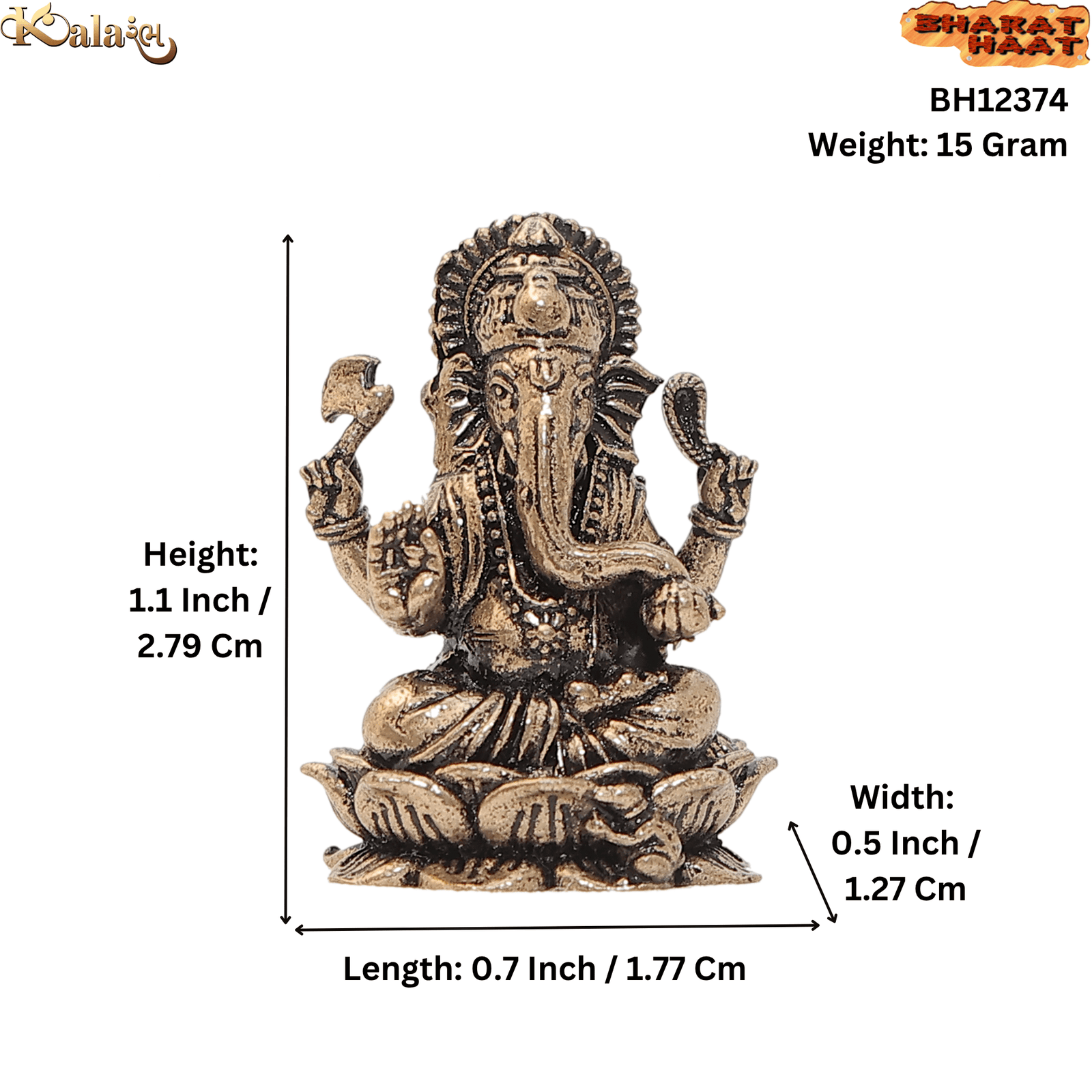 BH12374_S KALARAMBH Brass Ganesh 1.1 Inch, 1 Pcs