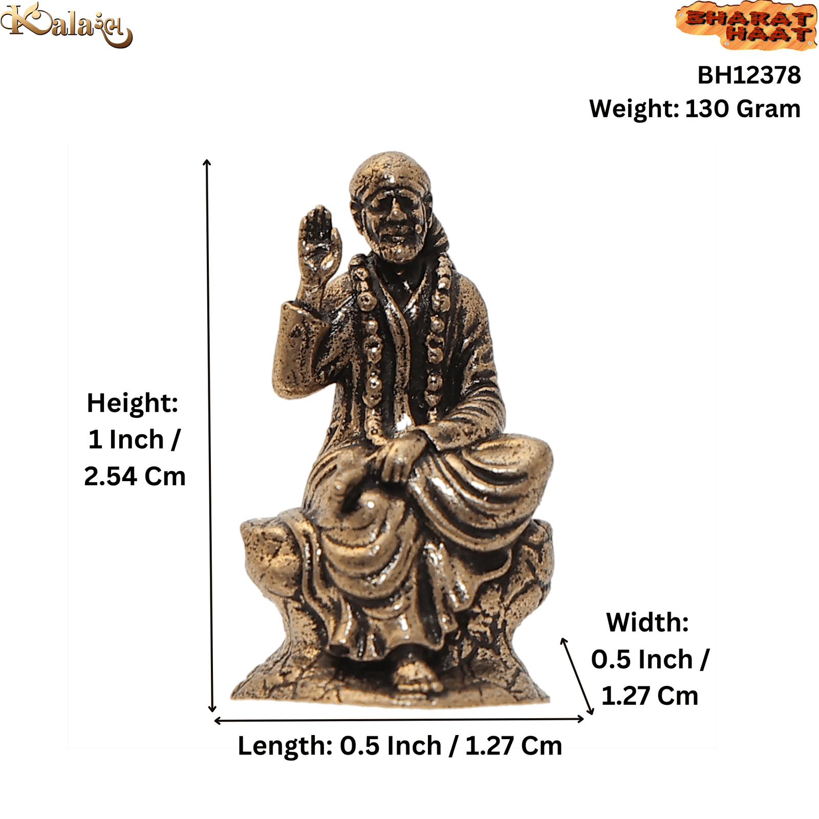 BH12378_S KALARAMBH Brass Saibaba 1 Inch, 1 Pcs