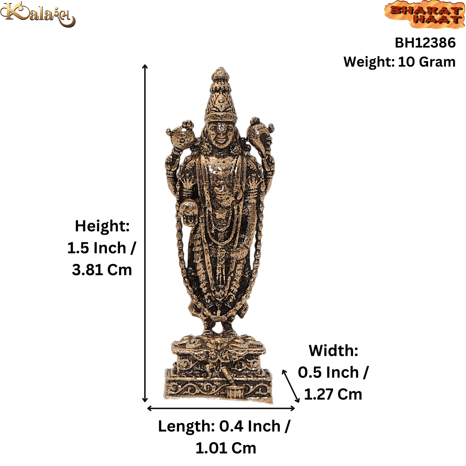 BH12386 KALARAMBH Brass Tirupati Balaji 1.5 Inch, 1 Pcs
