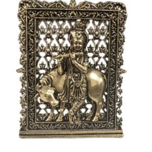 Brass Krishna With Cow Frame 3 Inch KBH12617