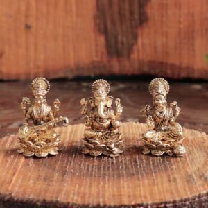 KALARAMBH Brass Velvel Box Ganesh Lakshmi Saraswati with Box 1 Inch, 4 Pcs