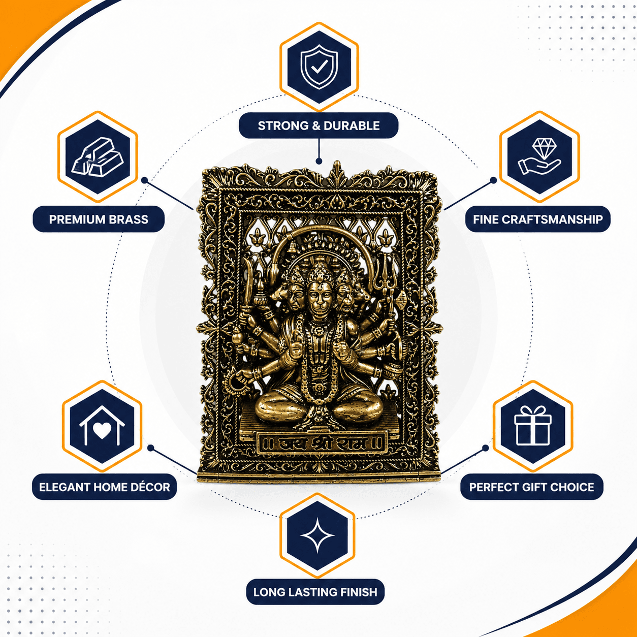 Brass Panchmukhi hanuman frame 3 Inch KBH12612 Brass Panchmukhi hanuman frame 3 Inch KBH12612