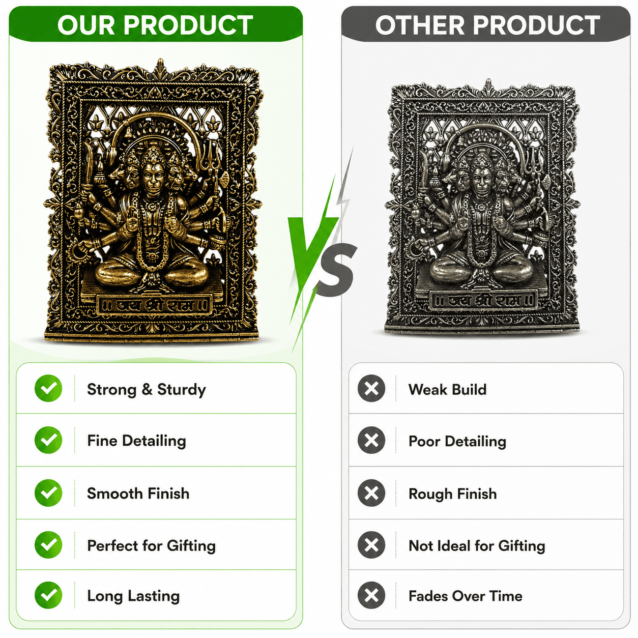 Brass Panchmukhi hanuman frame 3 Inch KBH12612 Brass Panchmukhi hanuman frame 3 Inch KBH12612