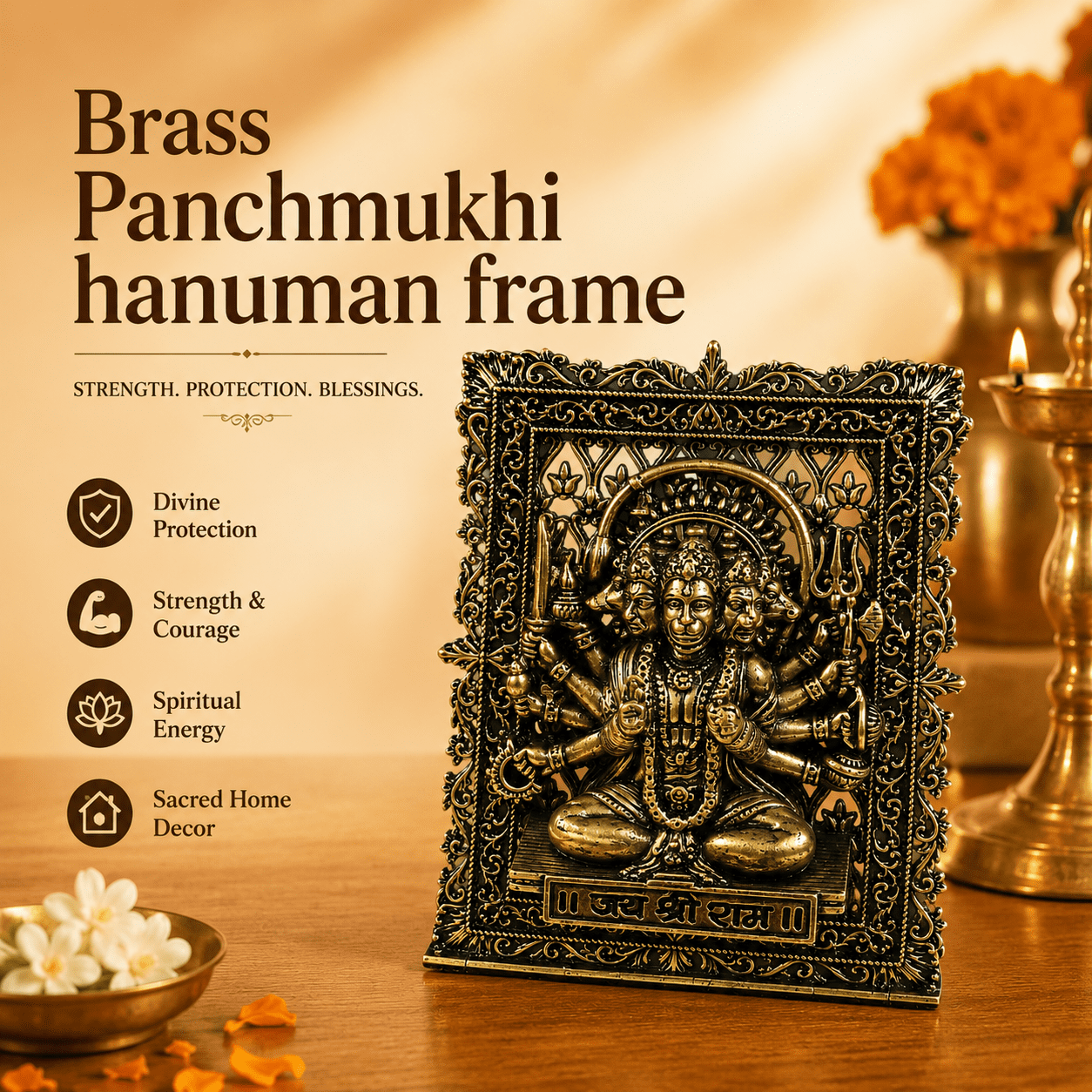 Brass Panchmukhi hanuman frame 3 Inch KBH12612 Brass Panchmukhi hanuman frame 3 Inch KBH12612