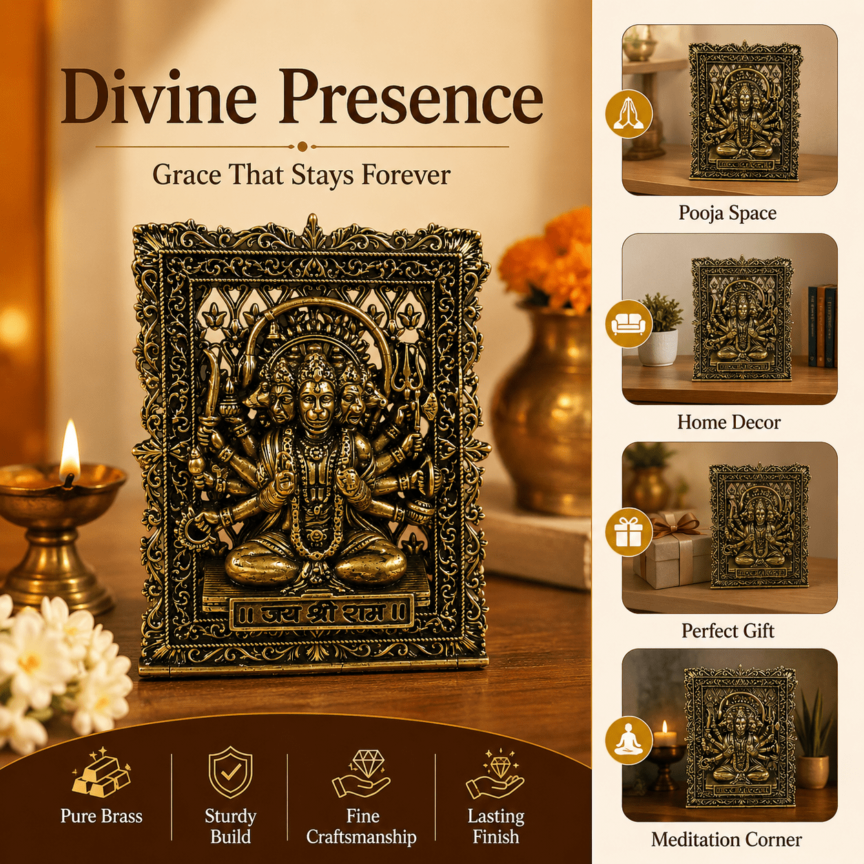 Brass Panchmukhi hanuman frame 3 Inch KBH12612 Brass Panchmukhi hanuman frame 3 Inch KBH12612