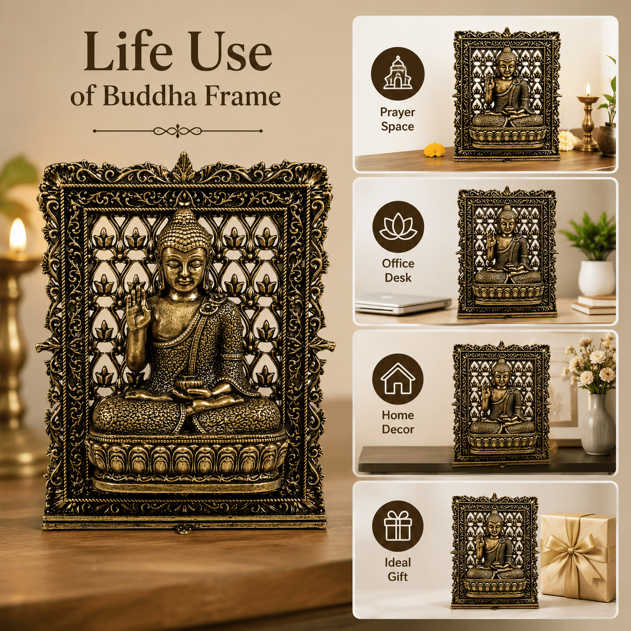 Brass Buddha Frame 3 Inch KBH12616 Brass Buddha Frame 3 Inch KBH12616