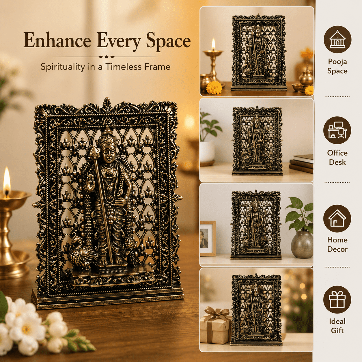 Brass Kartikeya (murgan ) Frame 3 Inch KBH12618 Brass Kartikeya (murgan ) Frame 3 Inch KBH12618