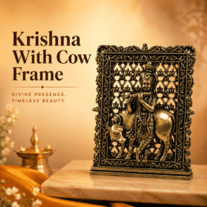 Brass Krishna With Cow Frame 3 Inch KBH12617