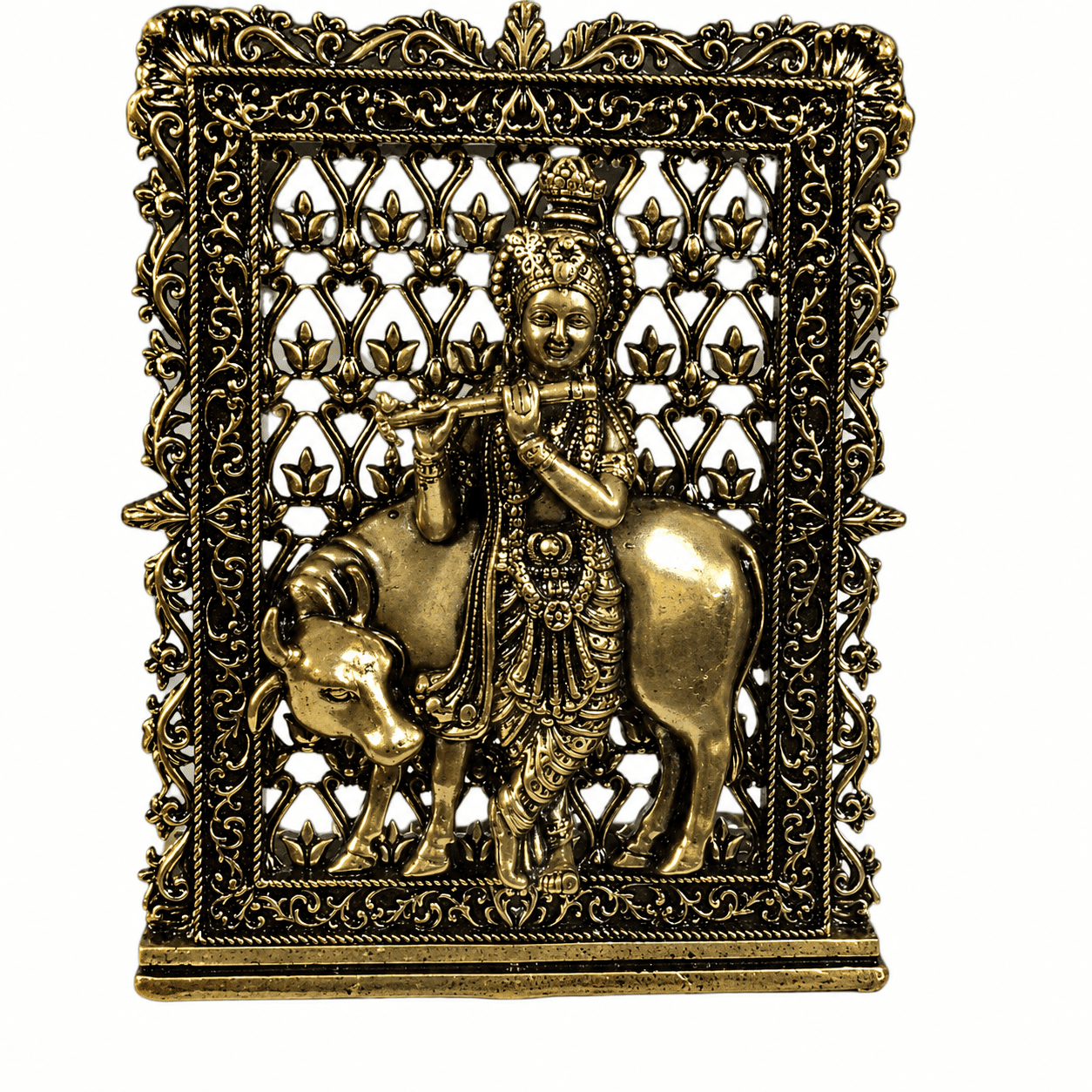Brass Krishna With Cow Frame 3 Inch KBH12617 Brass Krishna With Cow Frame 3 Inch KBH12617