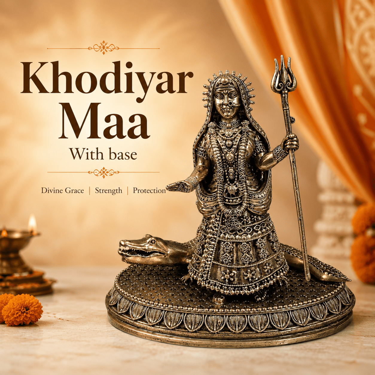 Brass Khodiyar Maa With base 6 Inch KBH12619 Brass Khodiyar Maa With base 6 Inch KBH12619