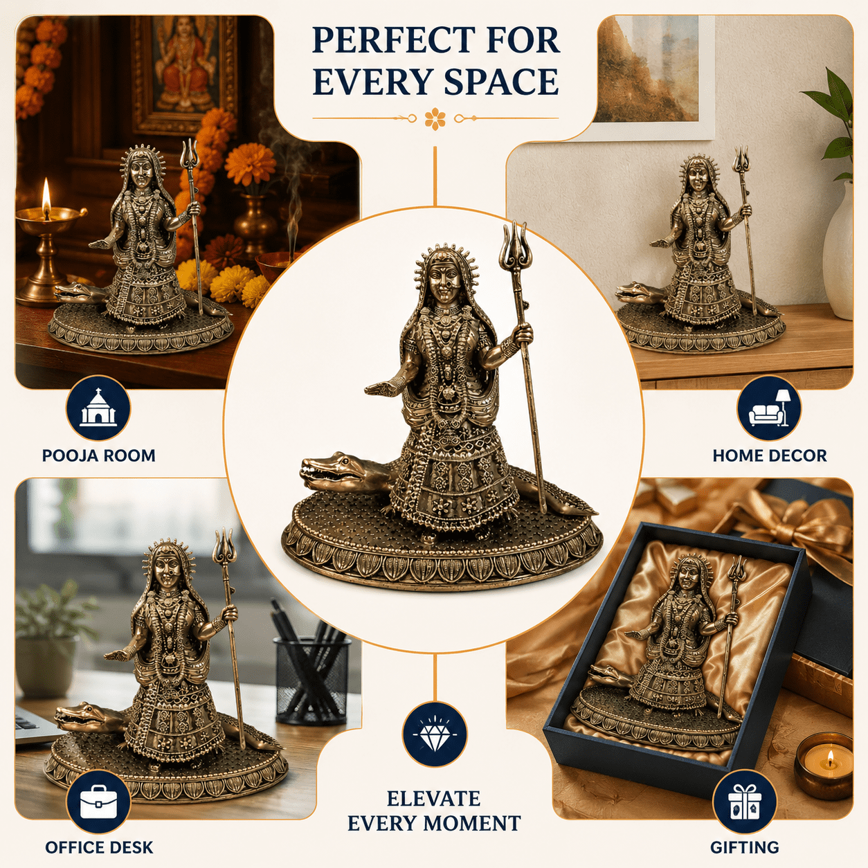 Brass Khodiyar Maa With base 6 Inch KBH12619 Brass Khodiyar Maa With base 6 Inch KBH12619